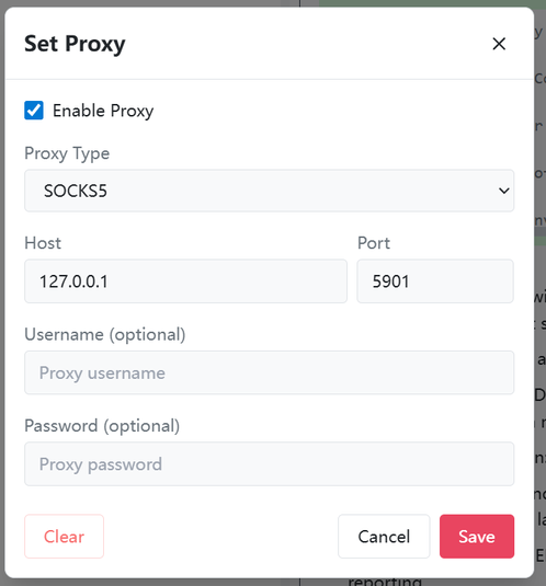 Figure 6.3: Proxy Settings